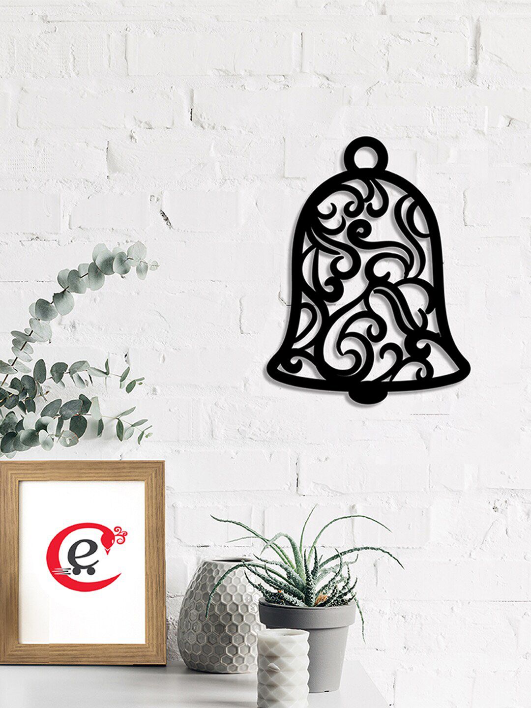 eCraftIndia Black Christmas Bell Cutout Wood Wall Decor Price in India