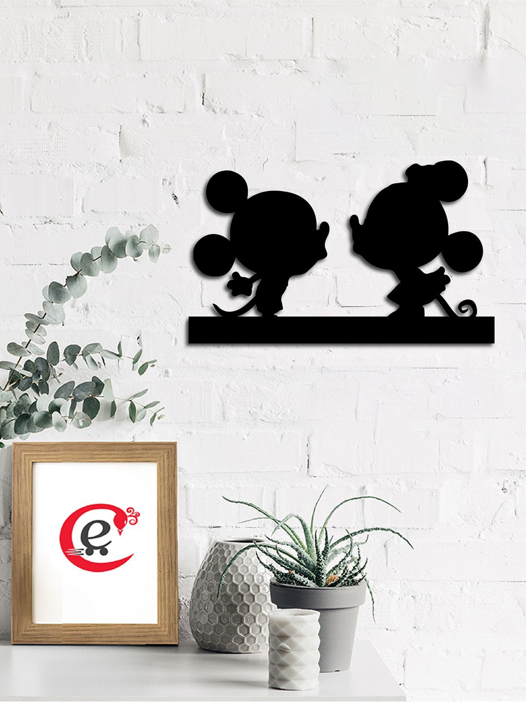 eCraftIndia Black Micky Minnie Wood Wall Art Cutout Price in India