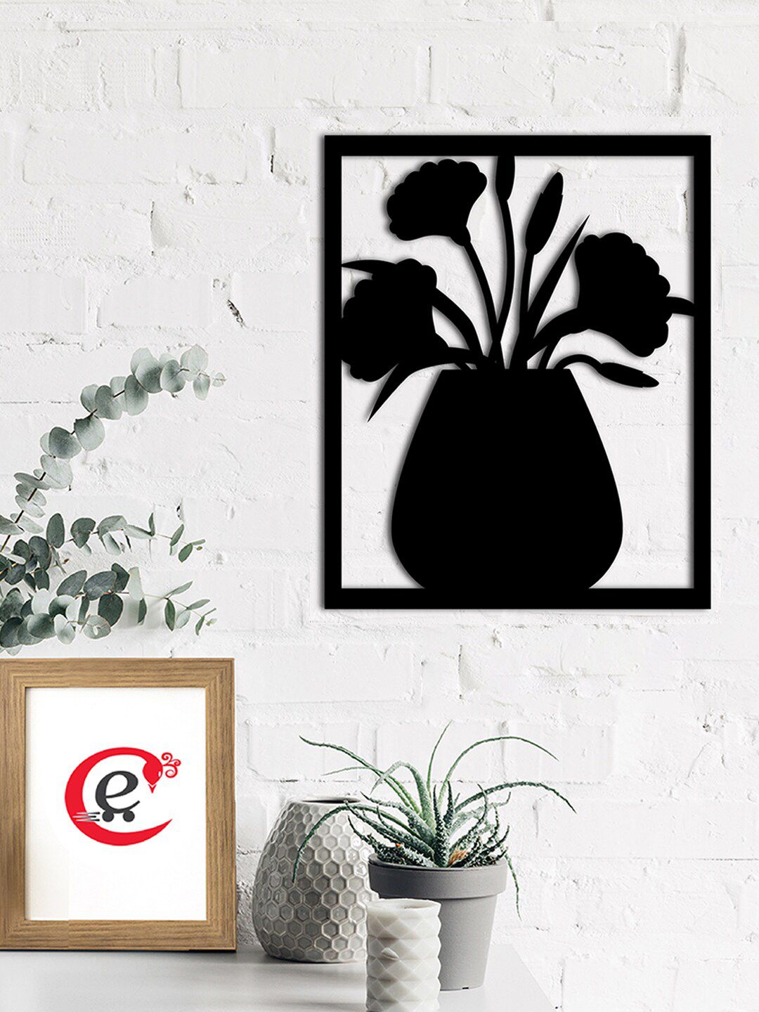 eCraftIndia Black Flower Vase Frame Wall Decor Price in India