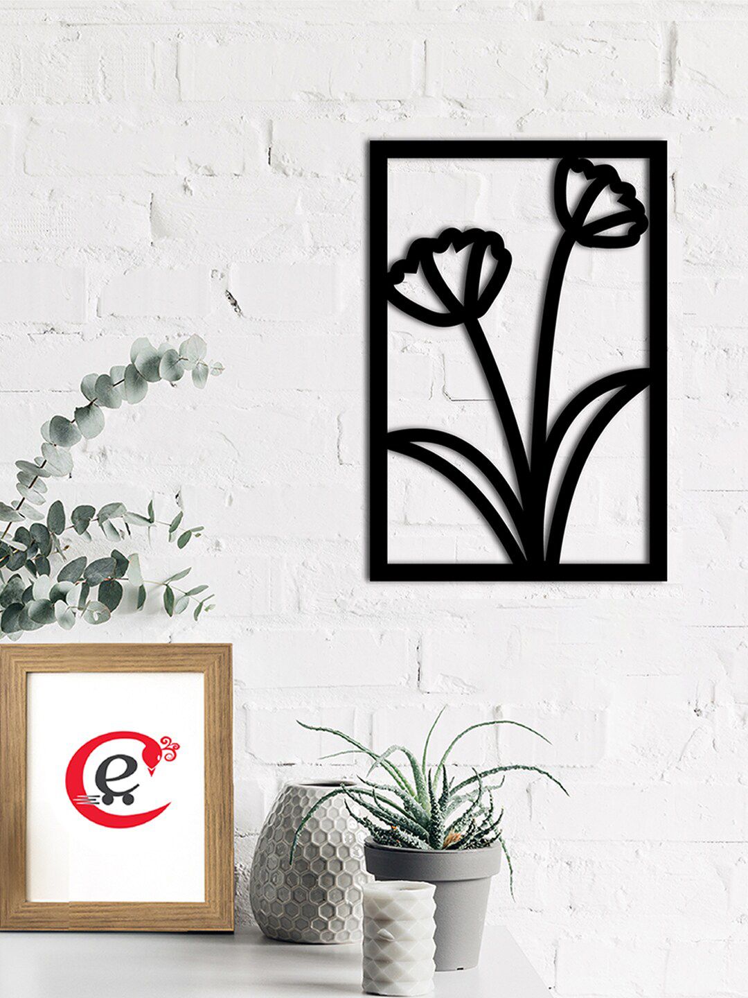 eCraftIndia Black Floral Wood Cutout Wall Hanging Price in India