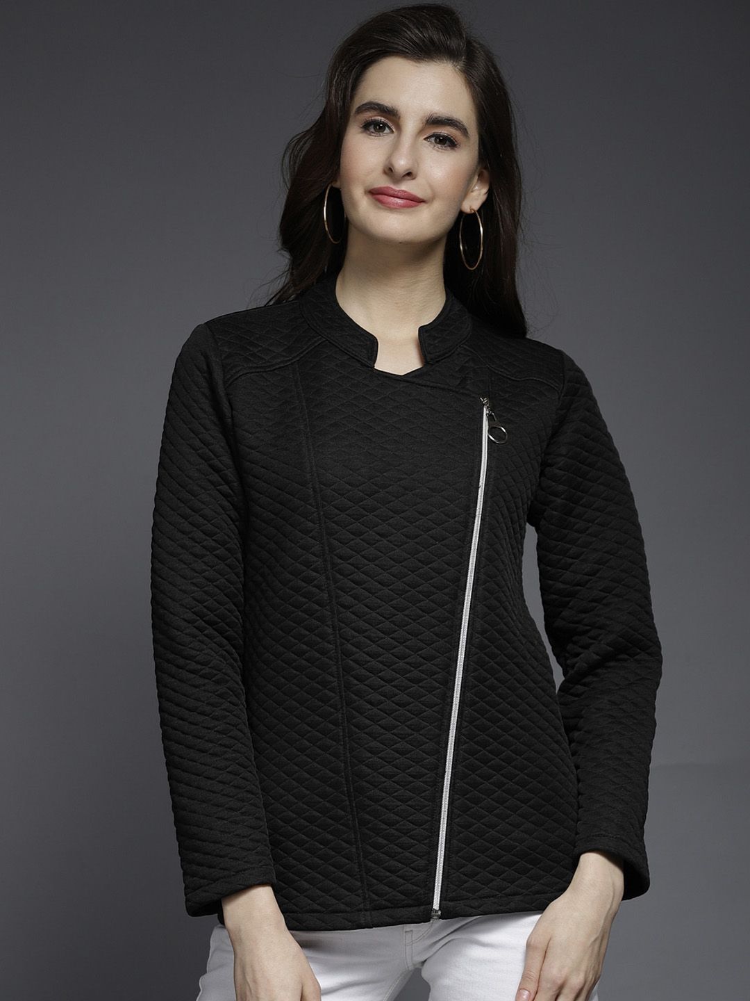 Darzi Women Black Quilted Jacket Price in India