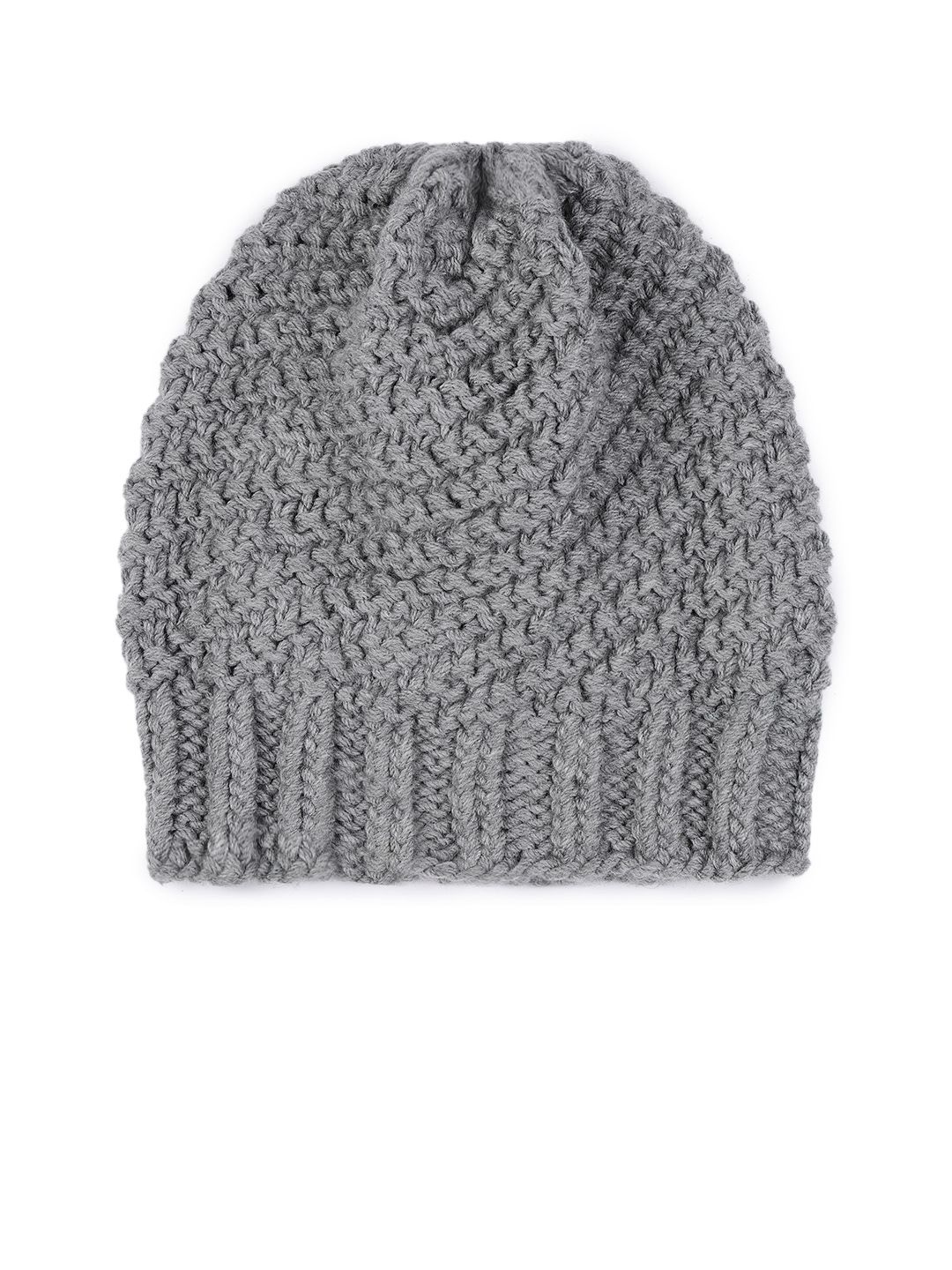 Magic Needles Unisex Grey Self Design Beanie Price in India