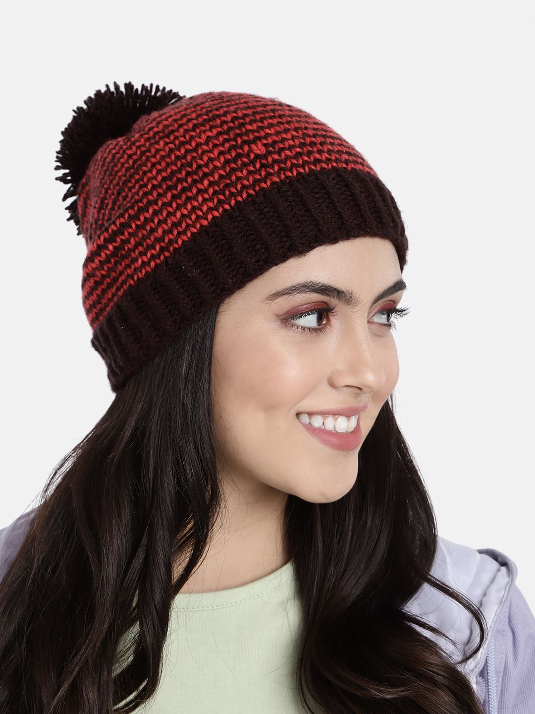 Magic Needles Unisex Red & Black Striped Beanie Price in India