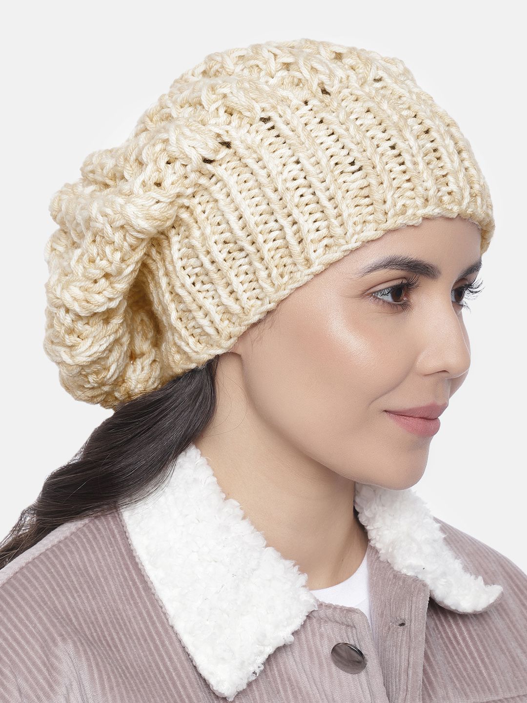 Magic Needles Women Beige Handmade Shroom Beanie Price in India