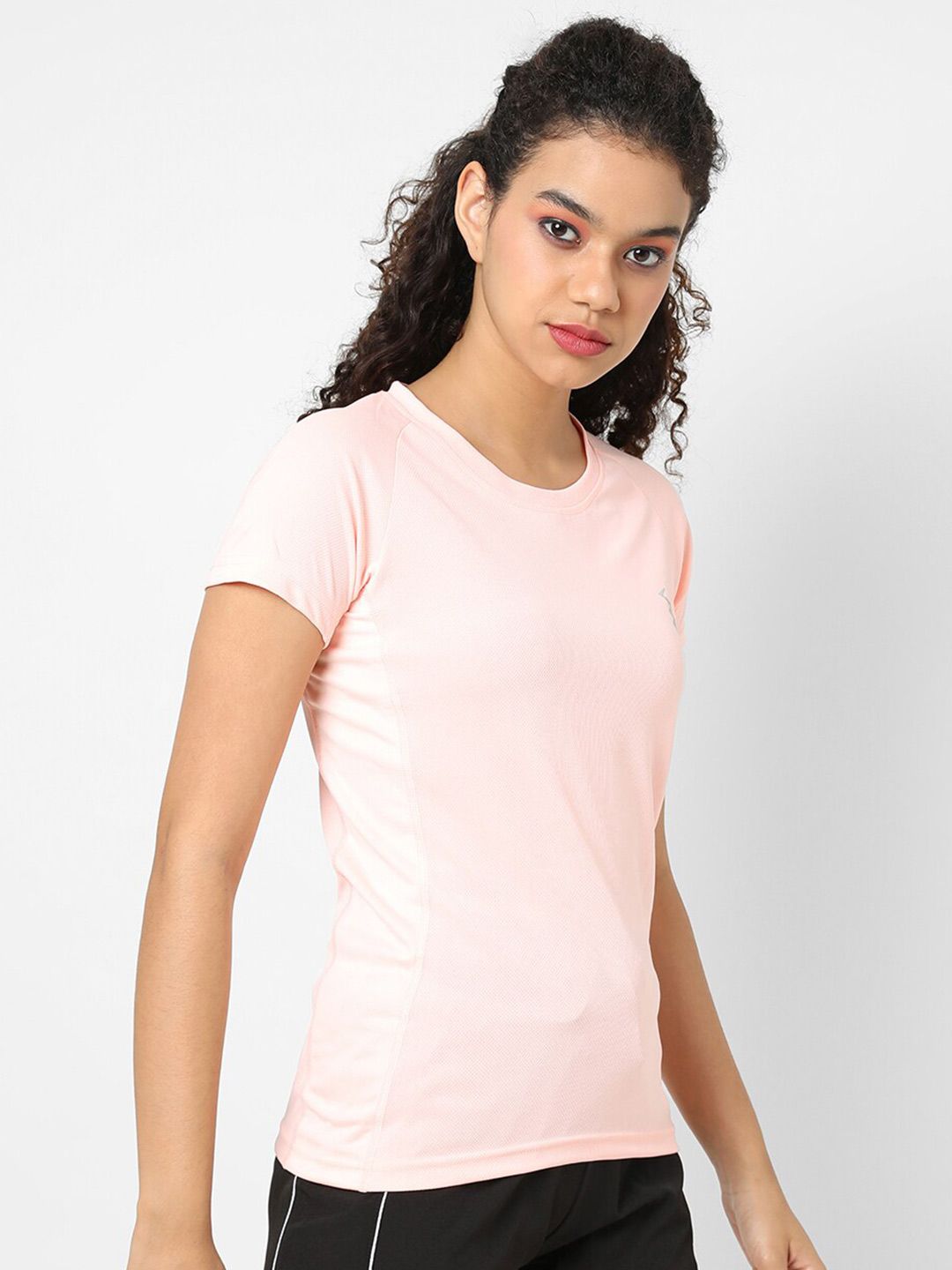 Campus Sutra Women Peach-Coloured Running T-shirt Price in India