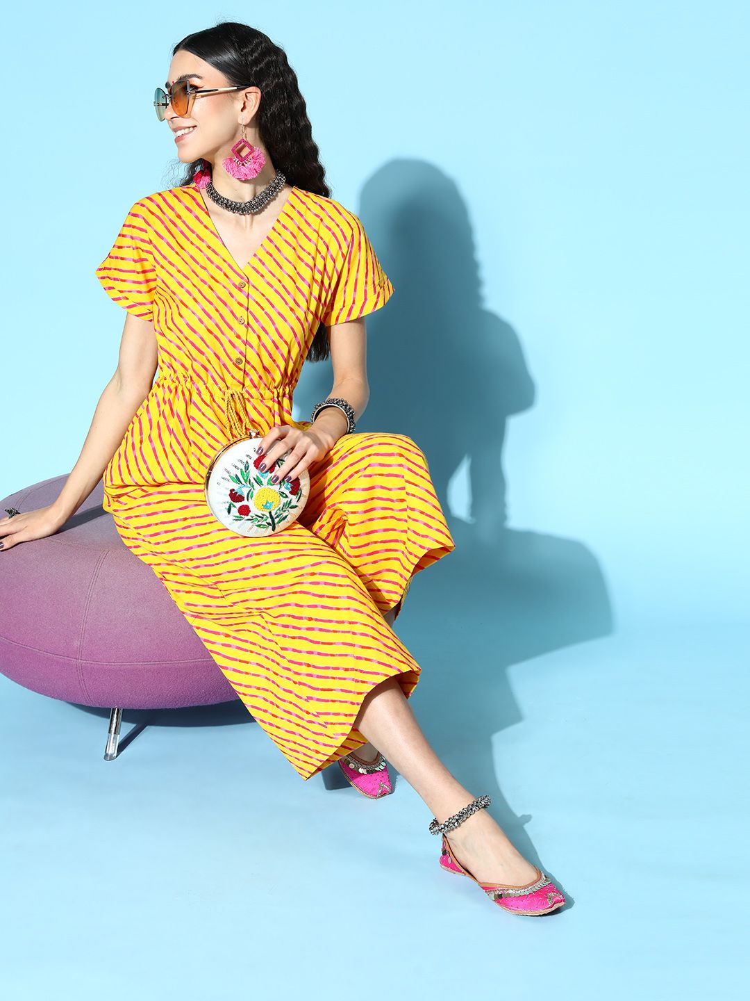 InWeave Women Bright Yellow Printed Top to Toe Fusion Jumpsuit Price in India