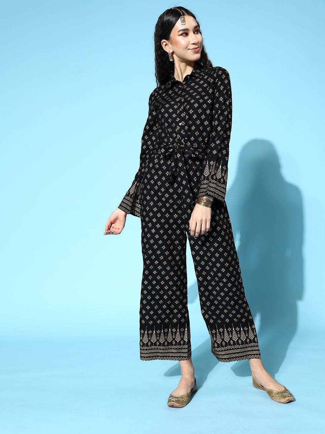InWeave Women Classic Black Printed Top to Toe Fusion Jumpsuit Price in India