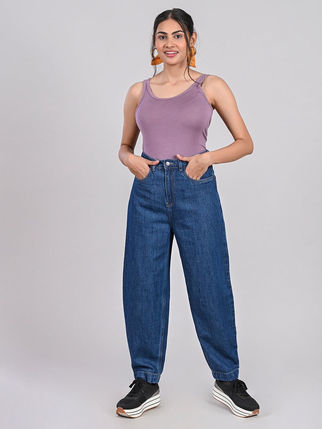 FREAKINS Women Stunning Blue High-Rise Relaxed Fit Jeans Price in India