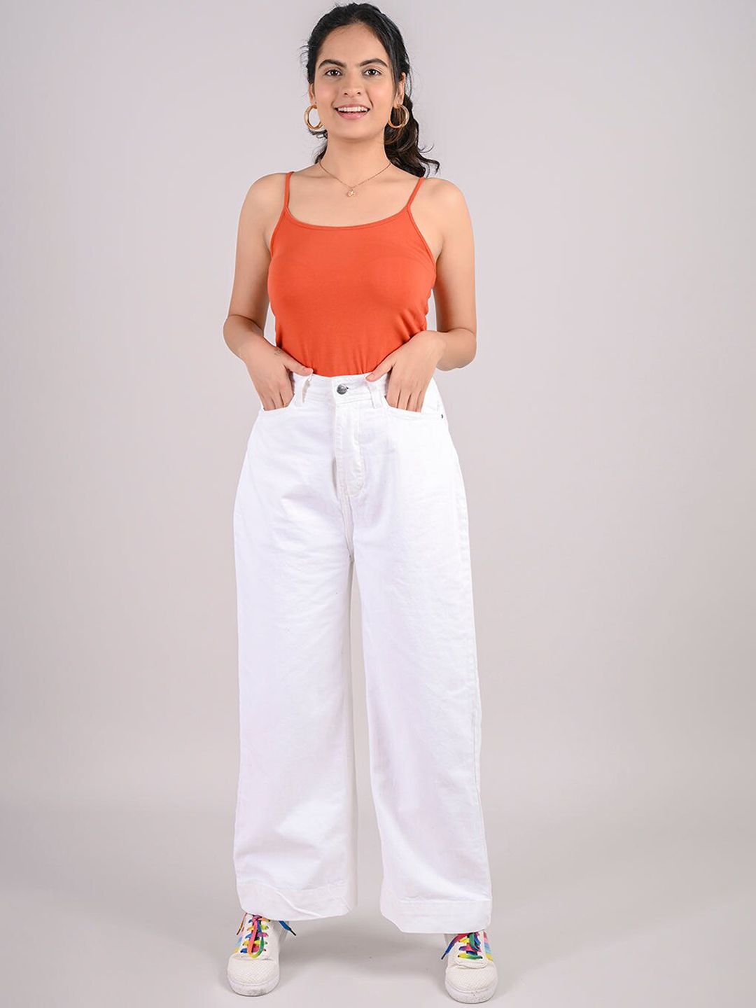 FREAKINS Women Classic White High-Rise Straight Fit Cropped Jeans Price in India