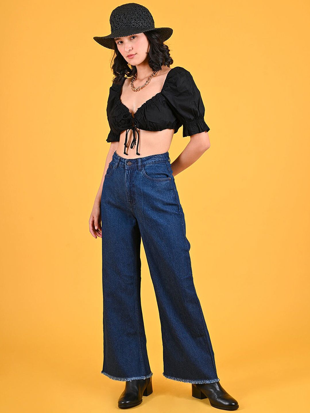FREAKINS Women Stunning Blue High-Rise Wide Leg Jeans Price in India