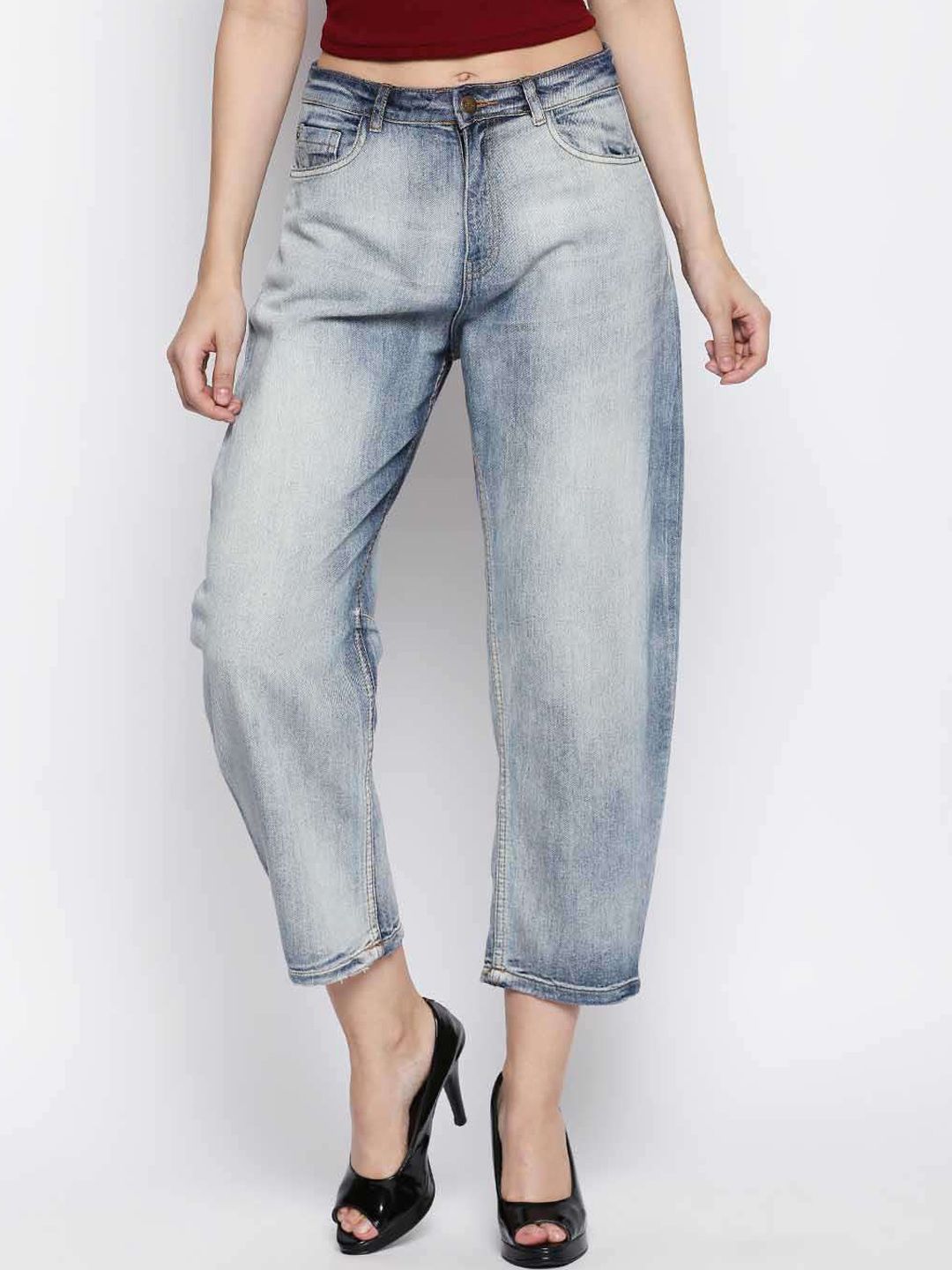 FREAKINS Women Stunning Blue High-Rise Relaxed Fit Jeans Price in India