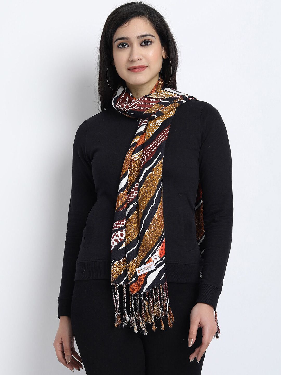 Wicked Stitch Women Brown & White Printed Scarf Price in India