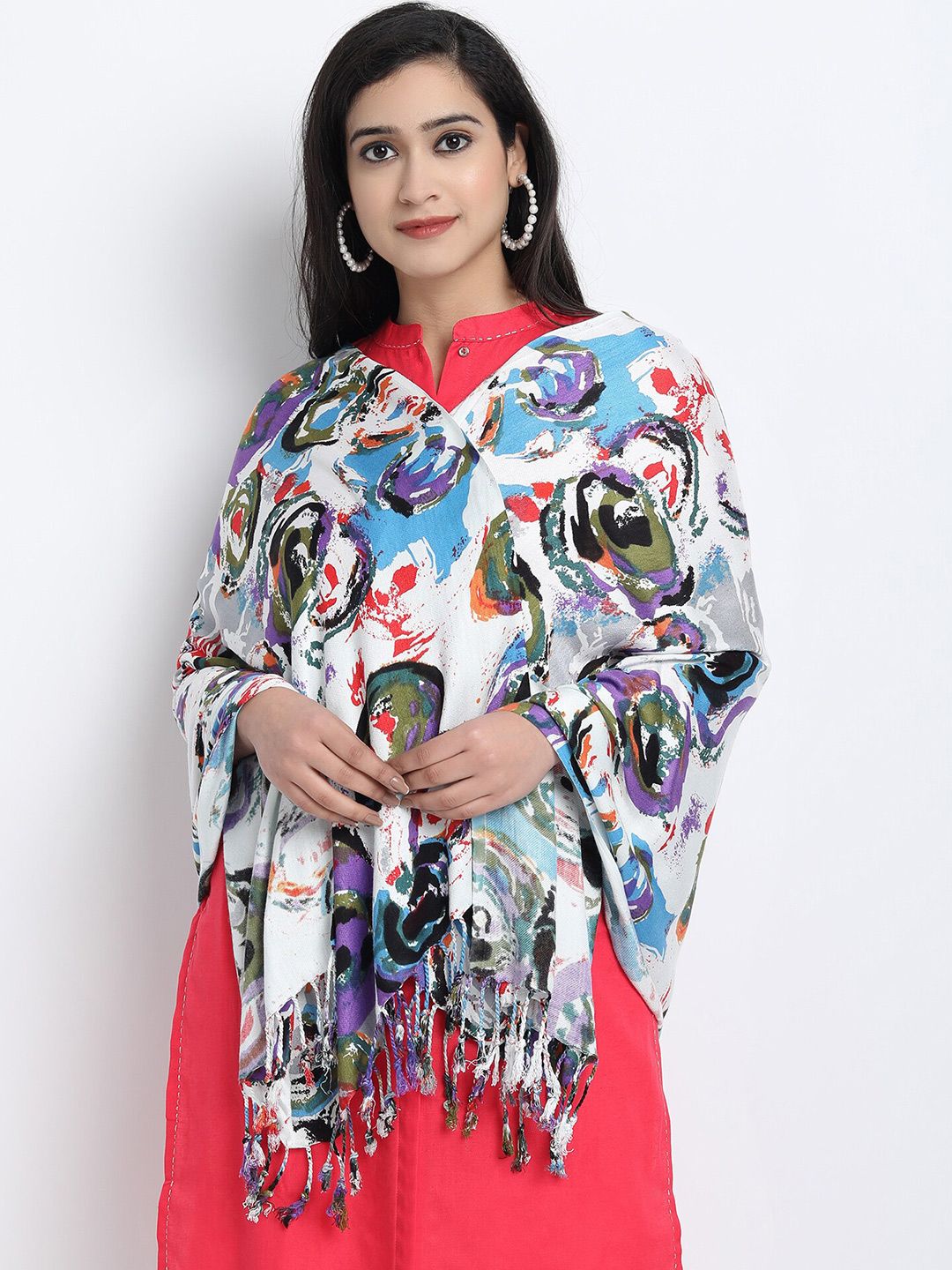 Wicked Stitch Women Multicoloured Printed Tasseled Scarves Price in India