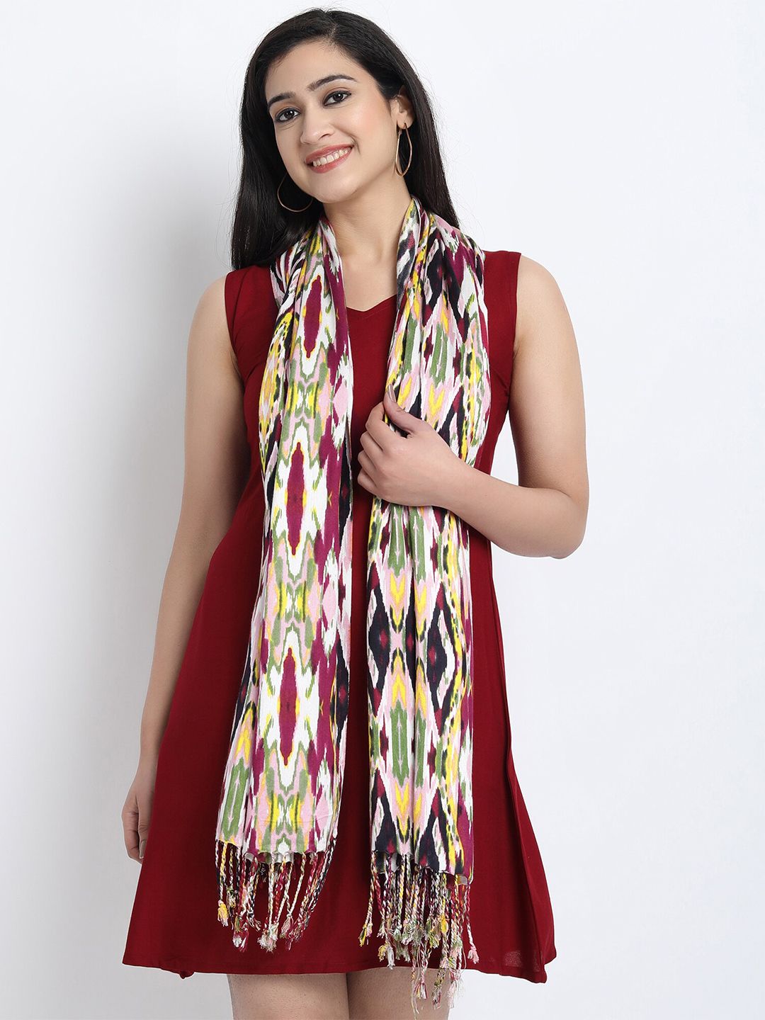 Wicked Stitch Women White & Yellow Printed Scarf Price in India