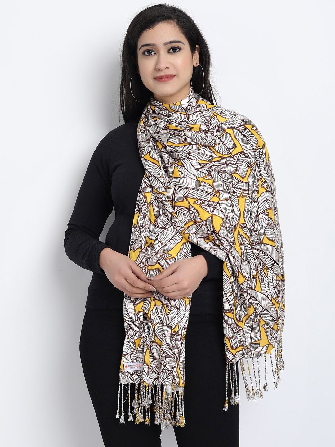 Wicked Stitch Women White & Black Printed Scarf Price in India