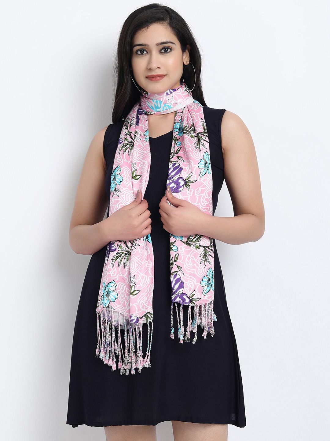 Wicked Stitch Women Pink & White Printed Scarf Price in India