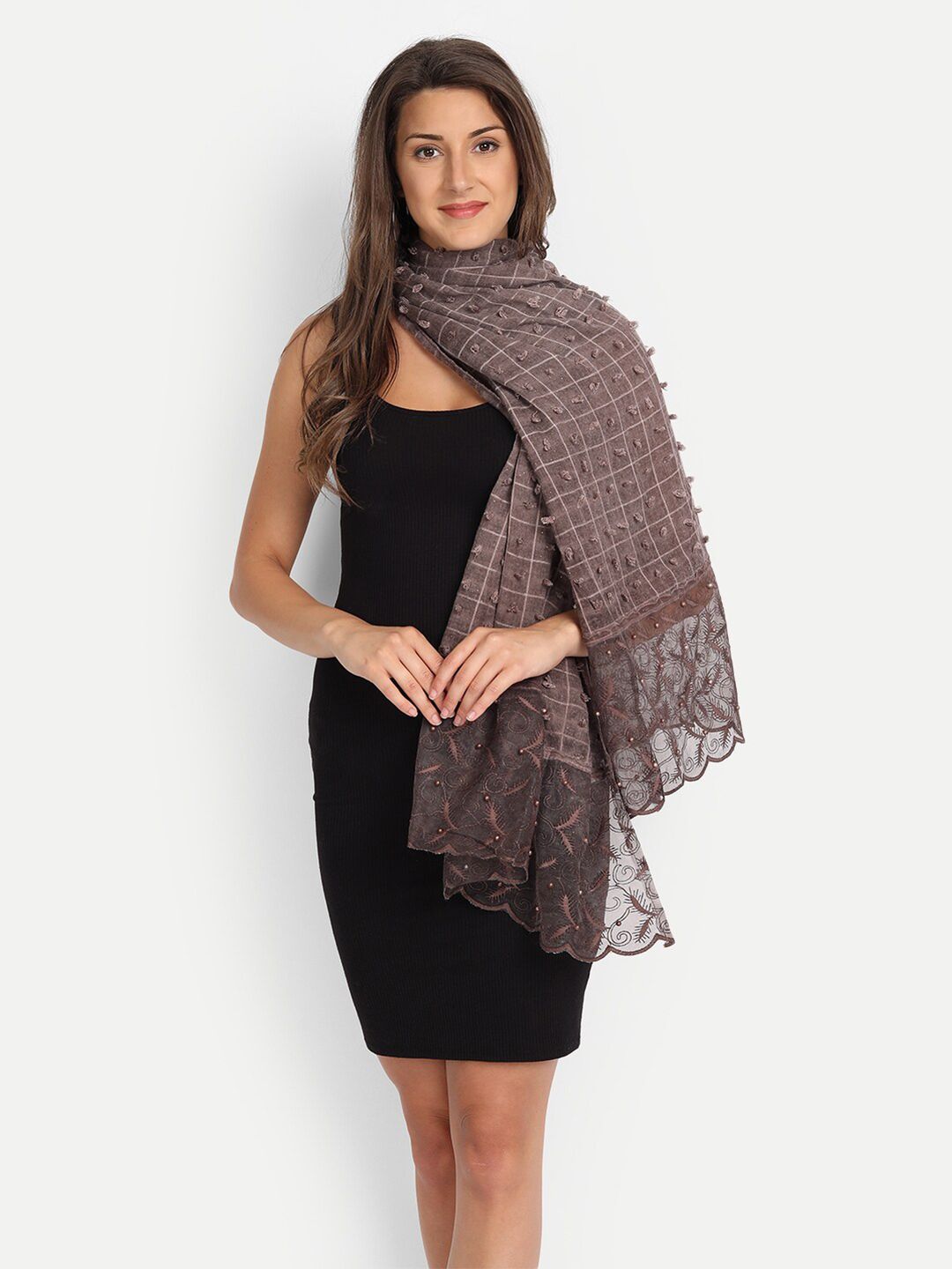 Wicked Stitch Women Brown Checked Scarf Price in India