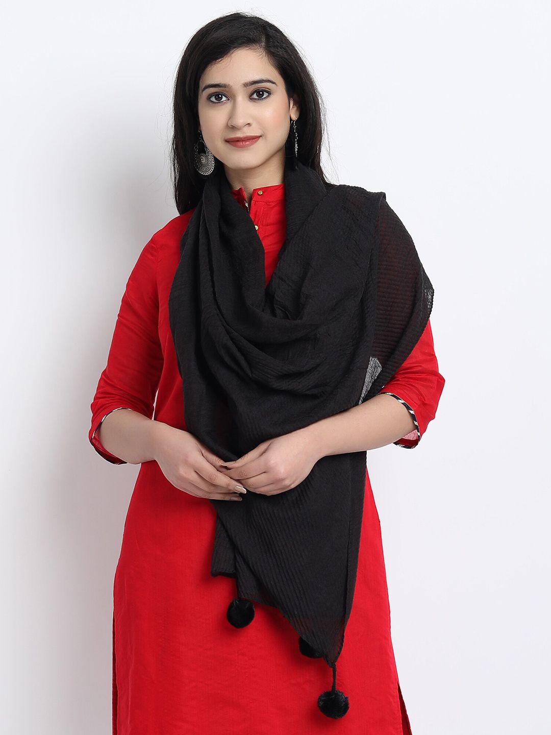 Wicked Stitch Women Black Solid Scarf Price in India