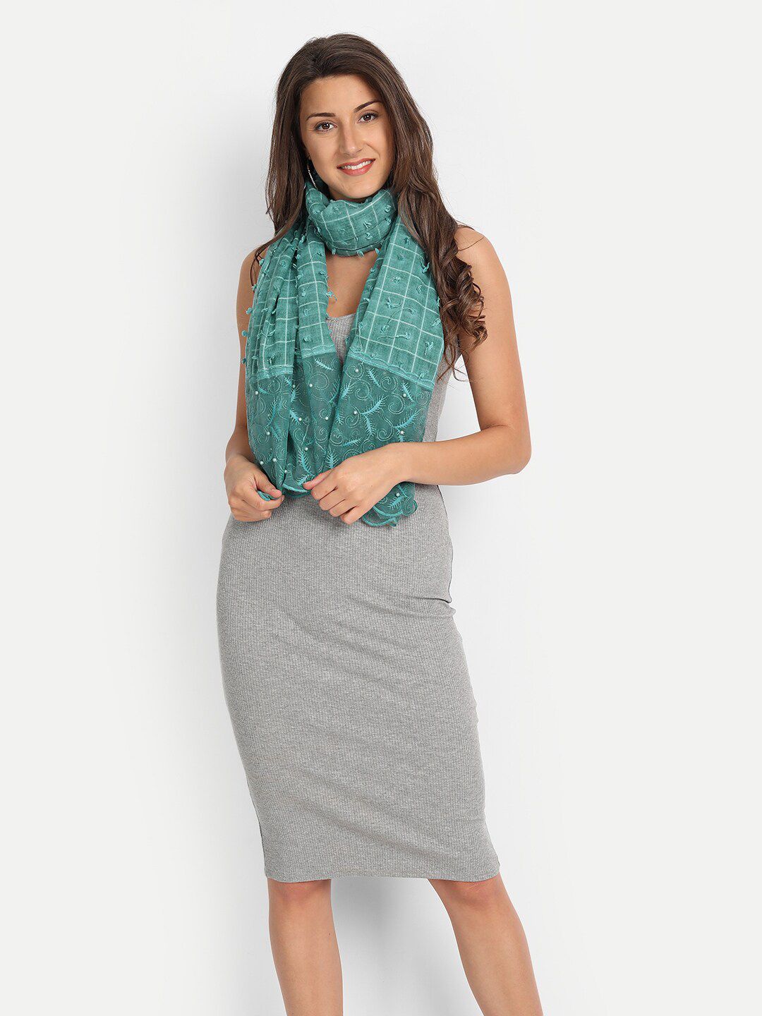 Wicked Stitch Women Teal Embroidered Scarf Price in India