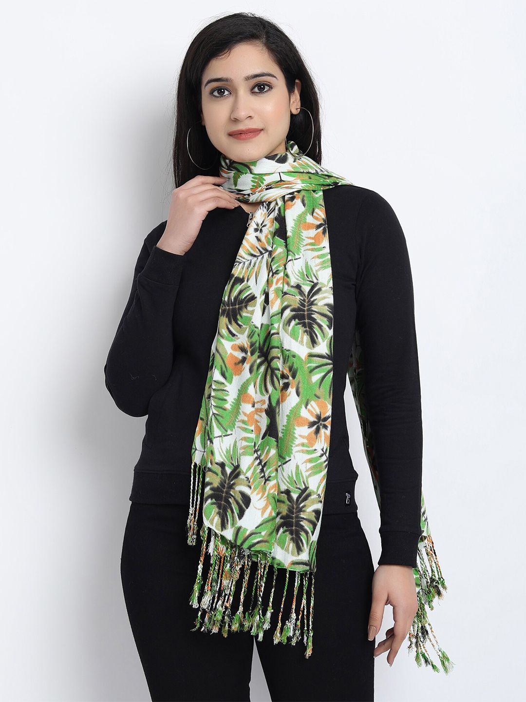 Wicked Stitch Women Green & White Printed Scarf Price in India