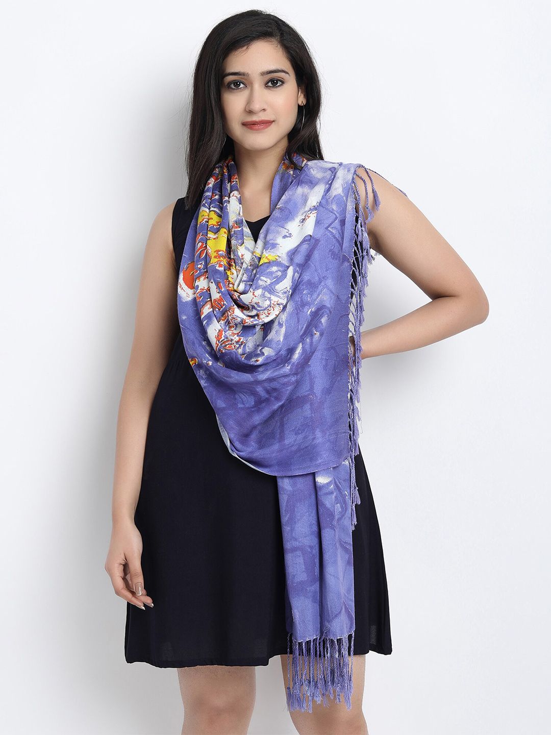 Wicked Stitch Women Purple & White Printed Scarf Price in India