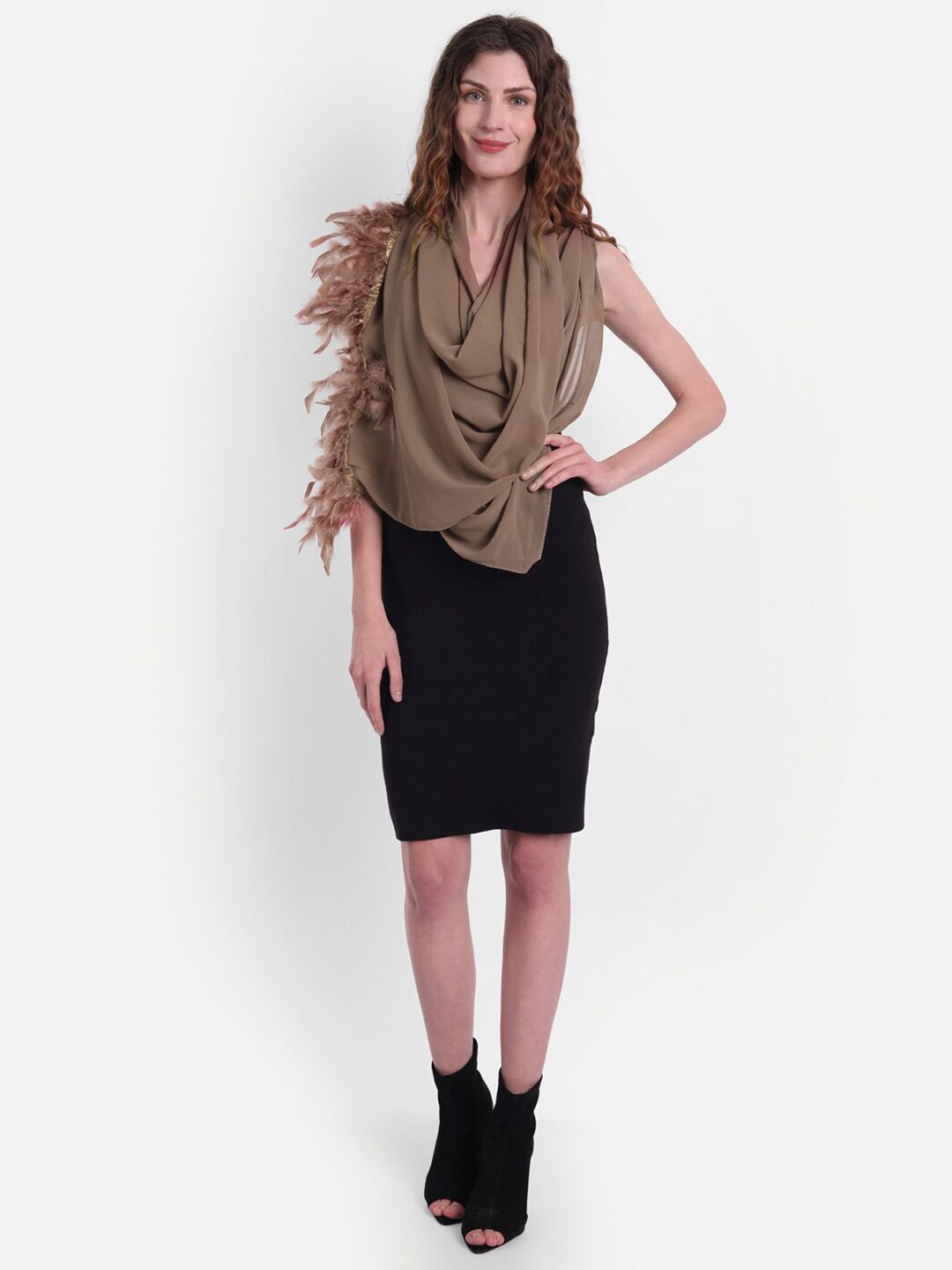 Wicked Stitch Women Brown Solid Scarf Price in India