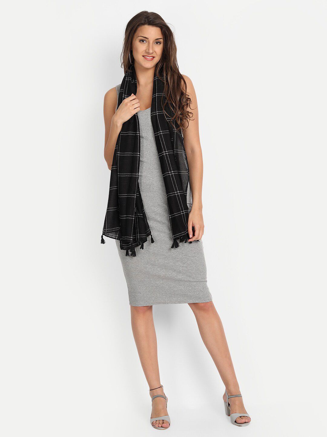 Wicked Stitch Women Black & White Checked Scarf Price in India