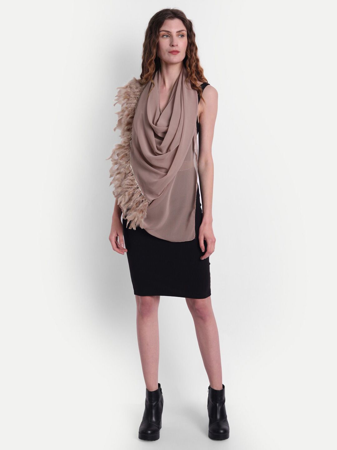 Wicked Stitch Women Brown Solid Scarf With One side Fur Border Price in India