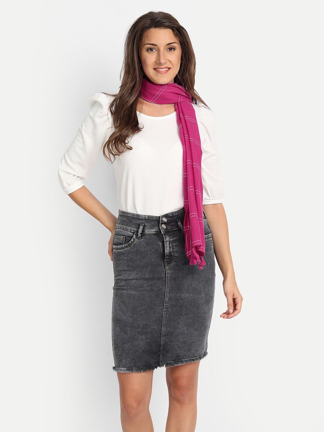 Wicked Stitch Women Pink Checked Scarf Price in India