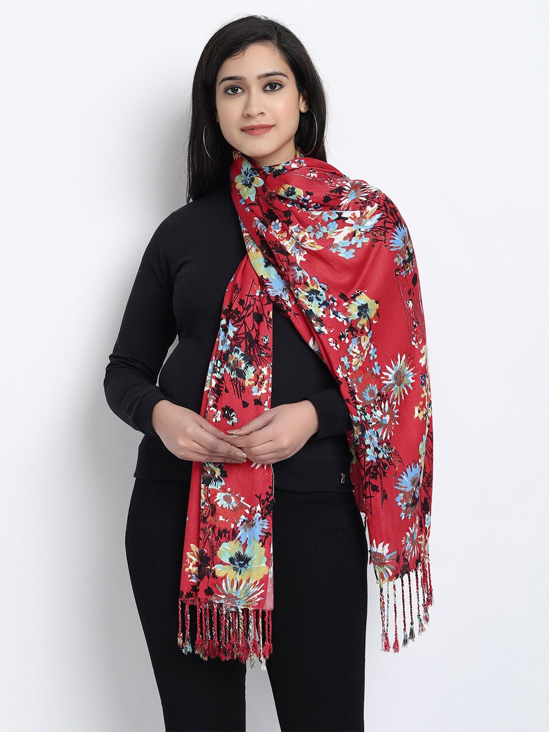 Wicked Stitch Women Red & Blue Printed Scarf Price in India