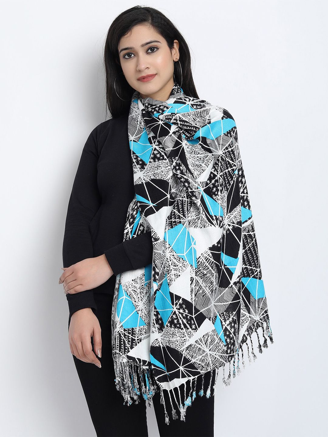 Wicked Stitch Women Blue & White Printed Scarf Price in India