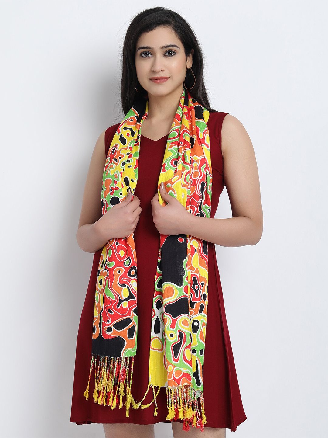 Wicked Stitch Women Yellow & White Printed Scarf Price in India