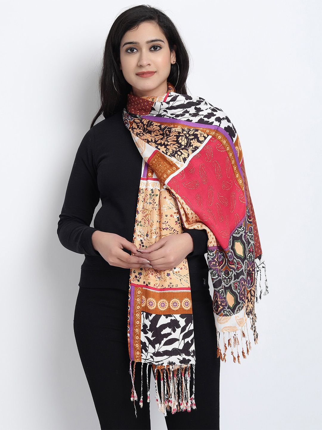 Wicked Stitch Women Brown & White Printed Scarf Price in India