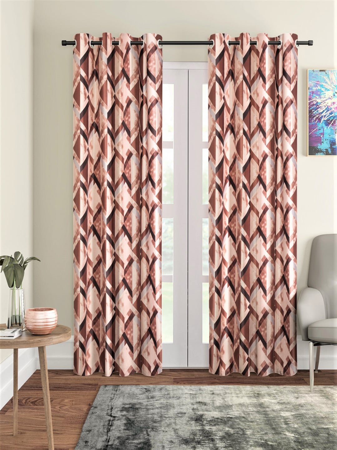 Home Sizzler Brown & White Set of 2 Geometric Door Curtain Price in India