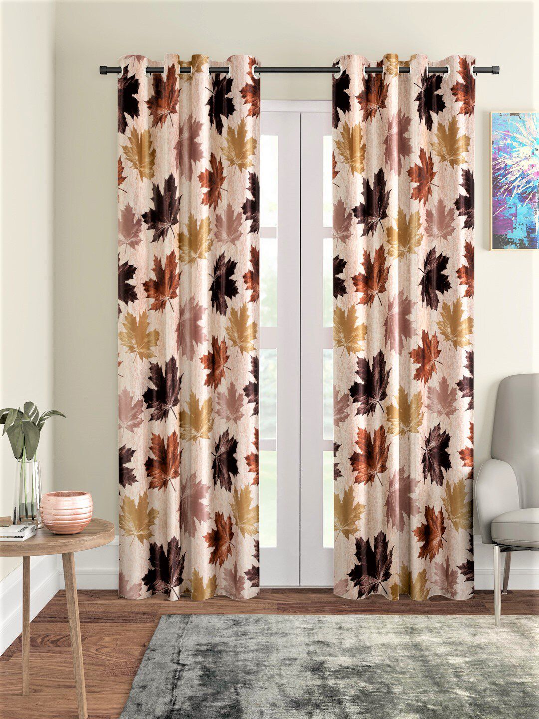 Home Sizzler Brown Set of 2 Floral Long Door Curtain Price in India