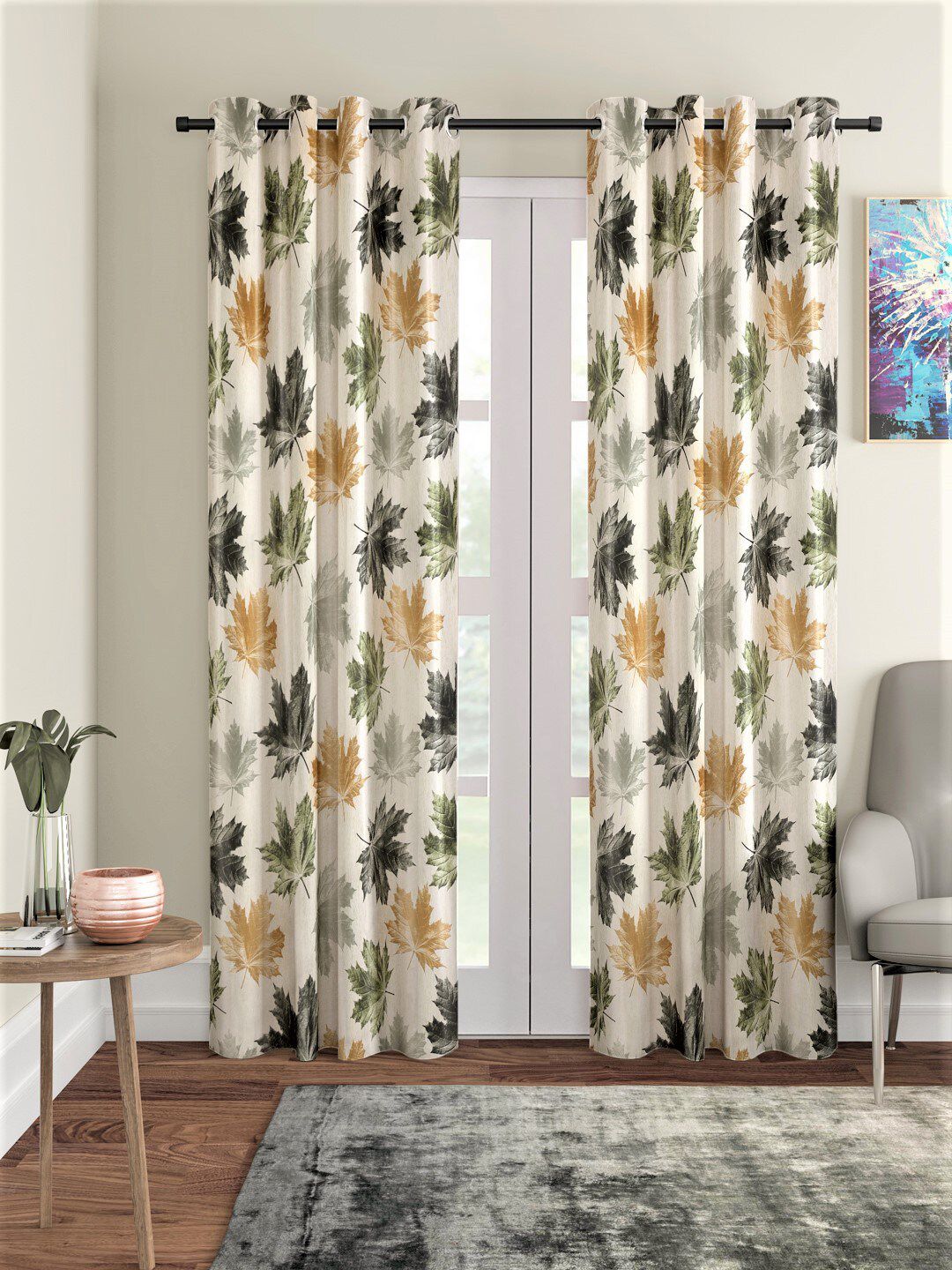 Home Sizzler Green & White Set of 2 Floral Door Curtain Price in India