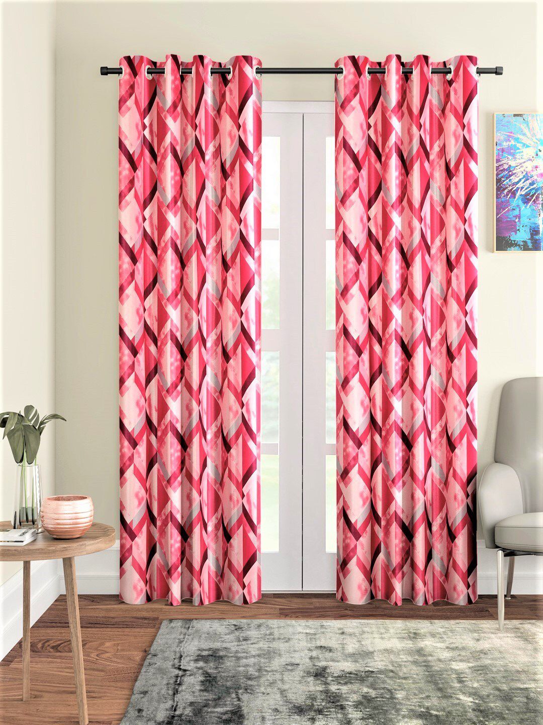 Home Sizzler Maroon & Pink Set of 2 Geometric Window Curtain Price in India