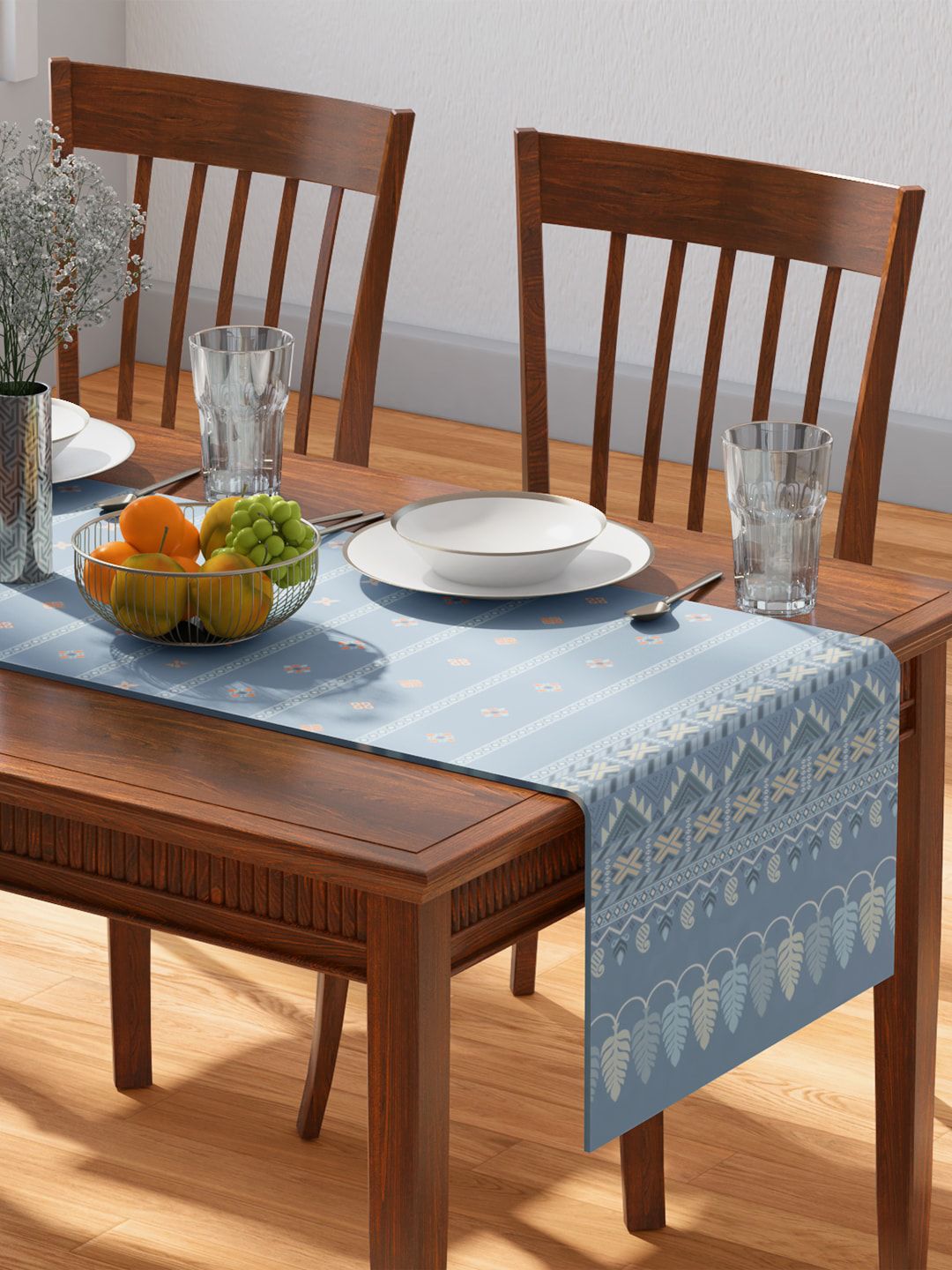 PETAL HOME Blue Printed Pure Cotton Table Runners Price in India