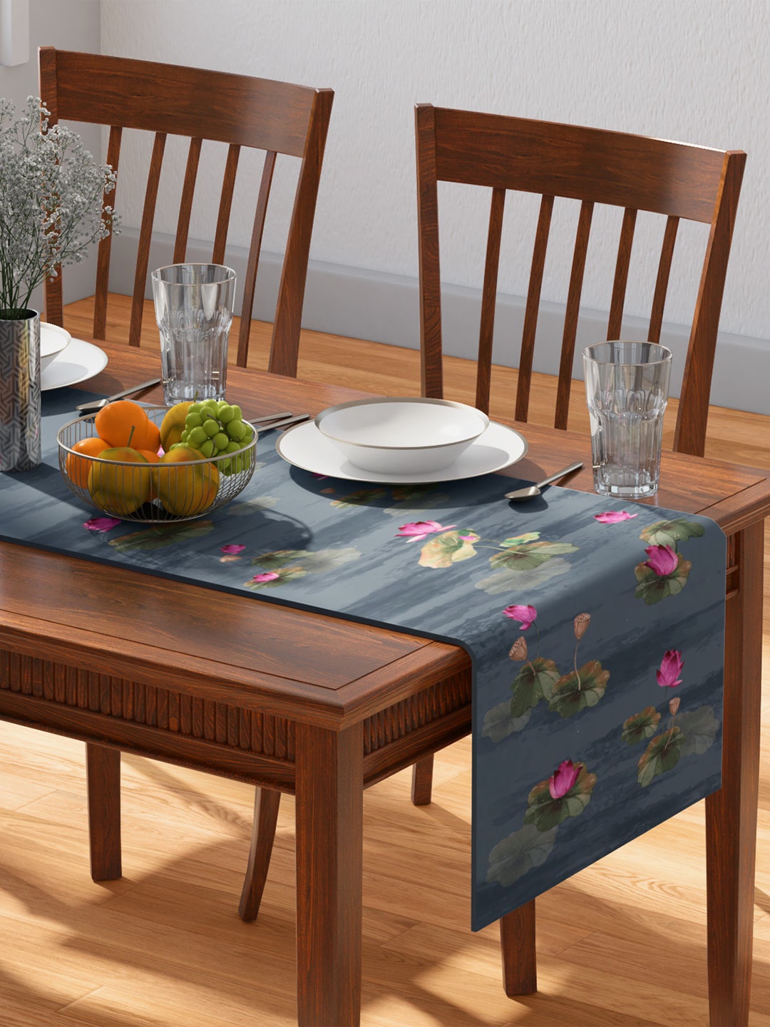 PETAL HOME Blue & Pink Printed Pure Cotton Table Runner Price in India