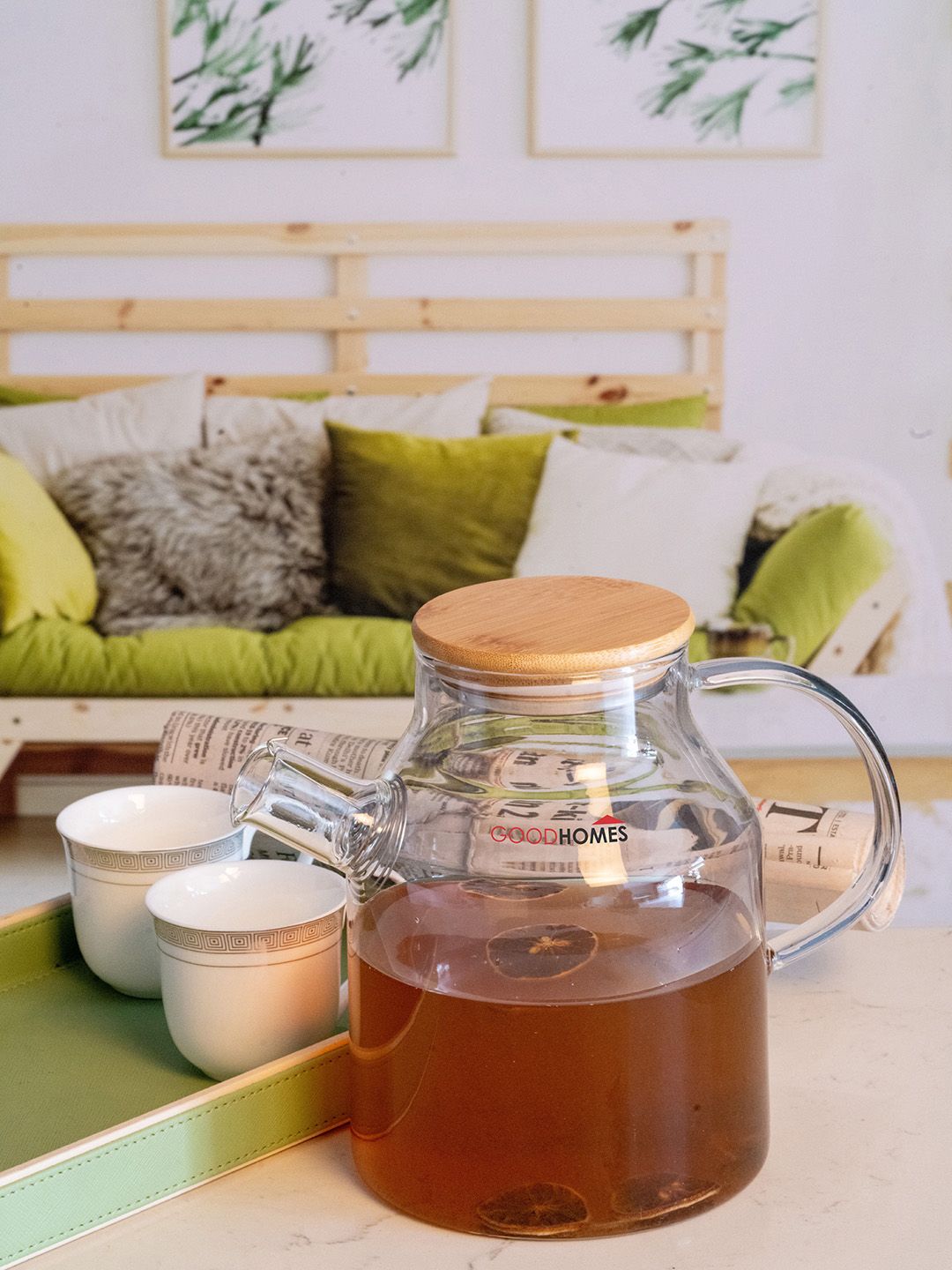 GOODHOMES Glass Water Jug with Wooden Lid Price in India
