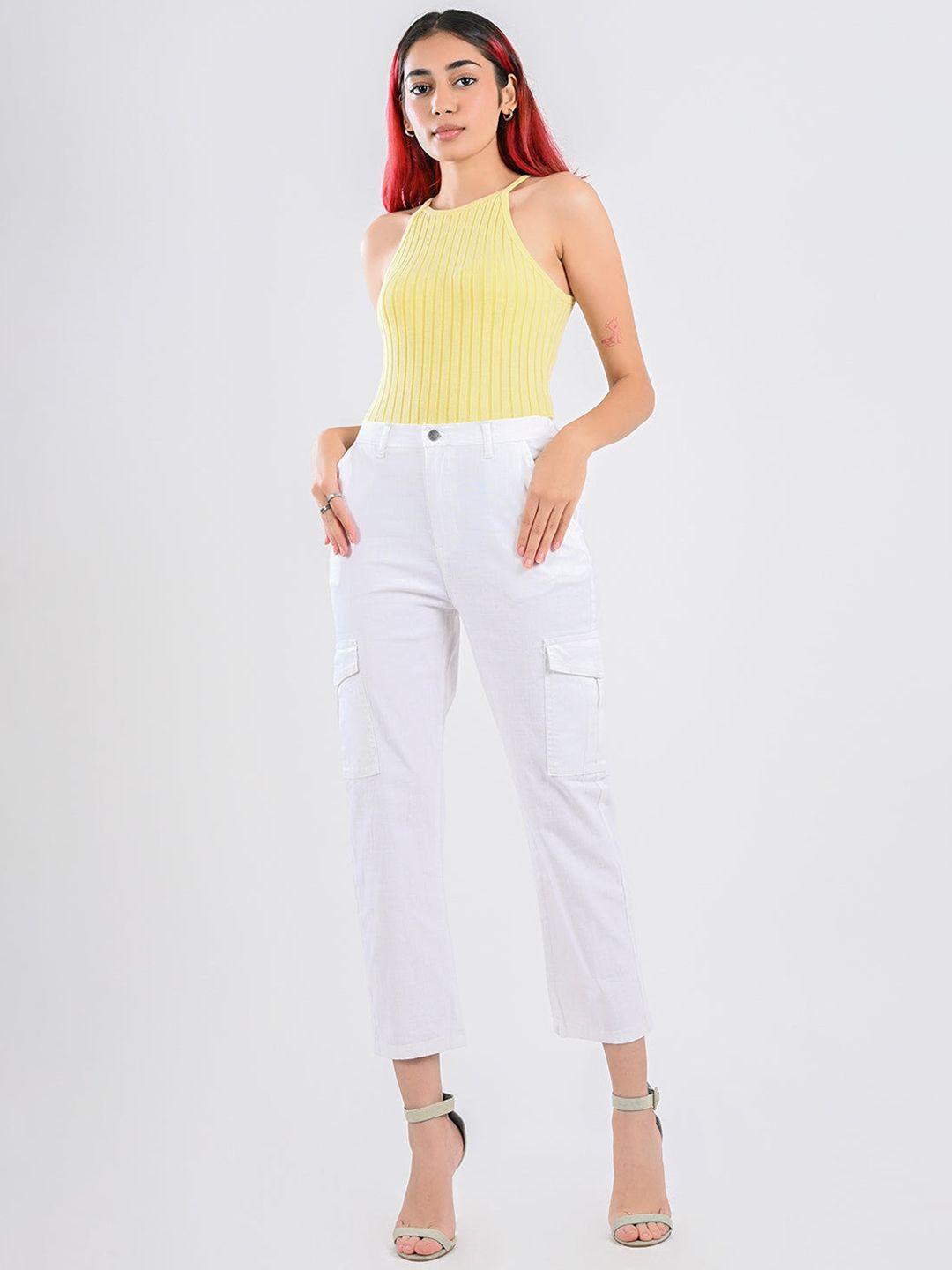 FREAKINS Women White High-Rise Straight Fit Cotton Jeans Price in India