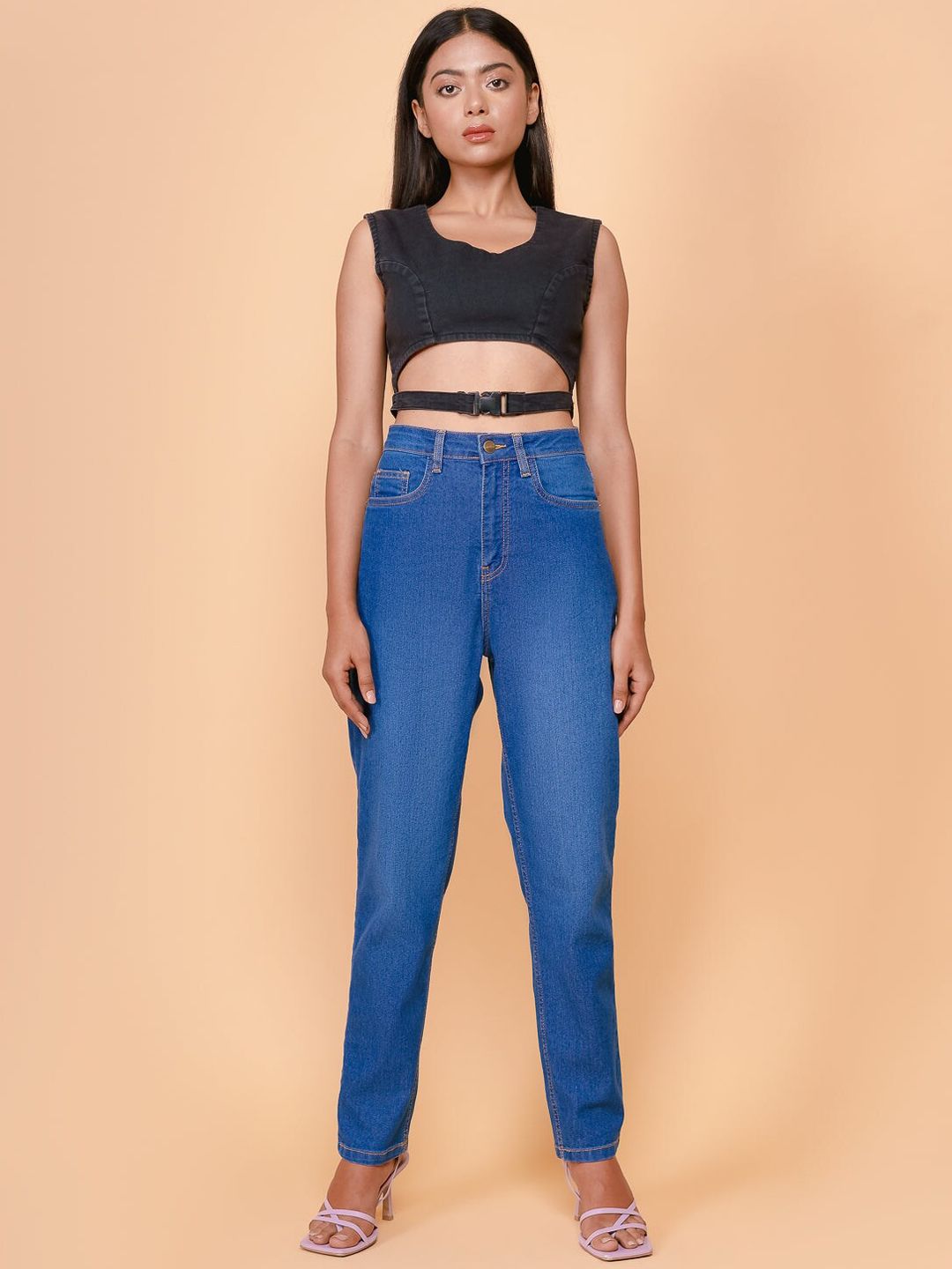 FREAKINS Women Stunning Blue High-Rise Slim Fit Jeans Price in India