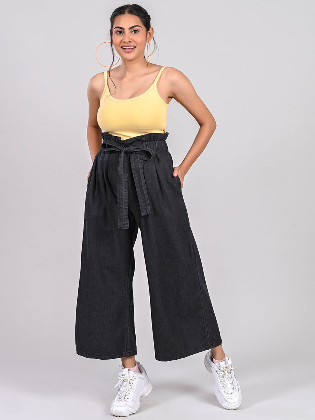 FREAKINS Women Grey Flared High-Rise Culottes Jeans Price in India