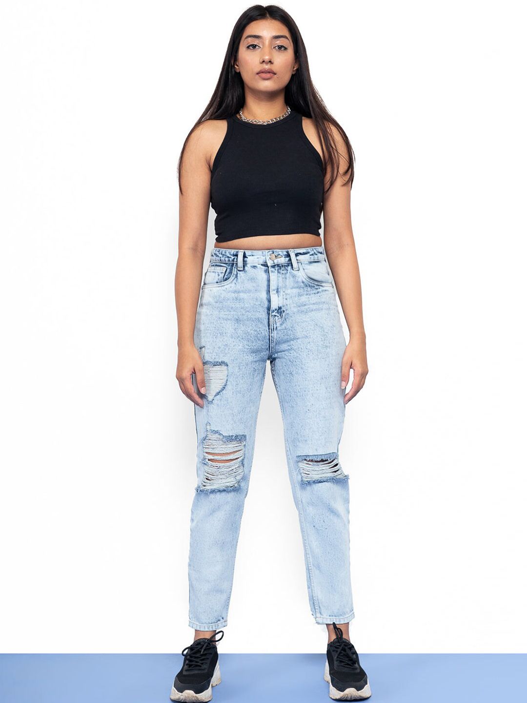 FREAKINS Women Blue Slim Fit High-Rise Heavy Fade Jeans Price in India
