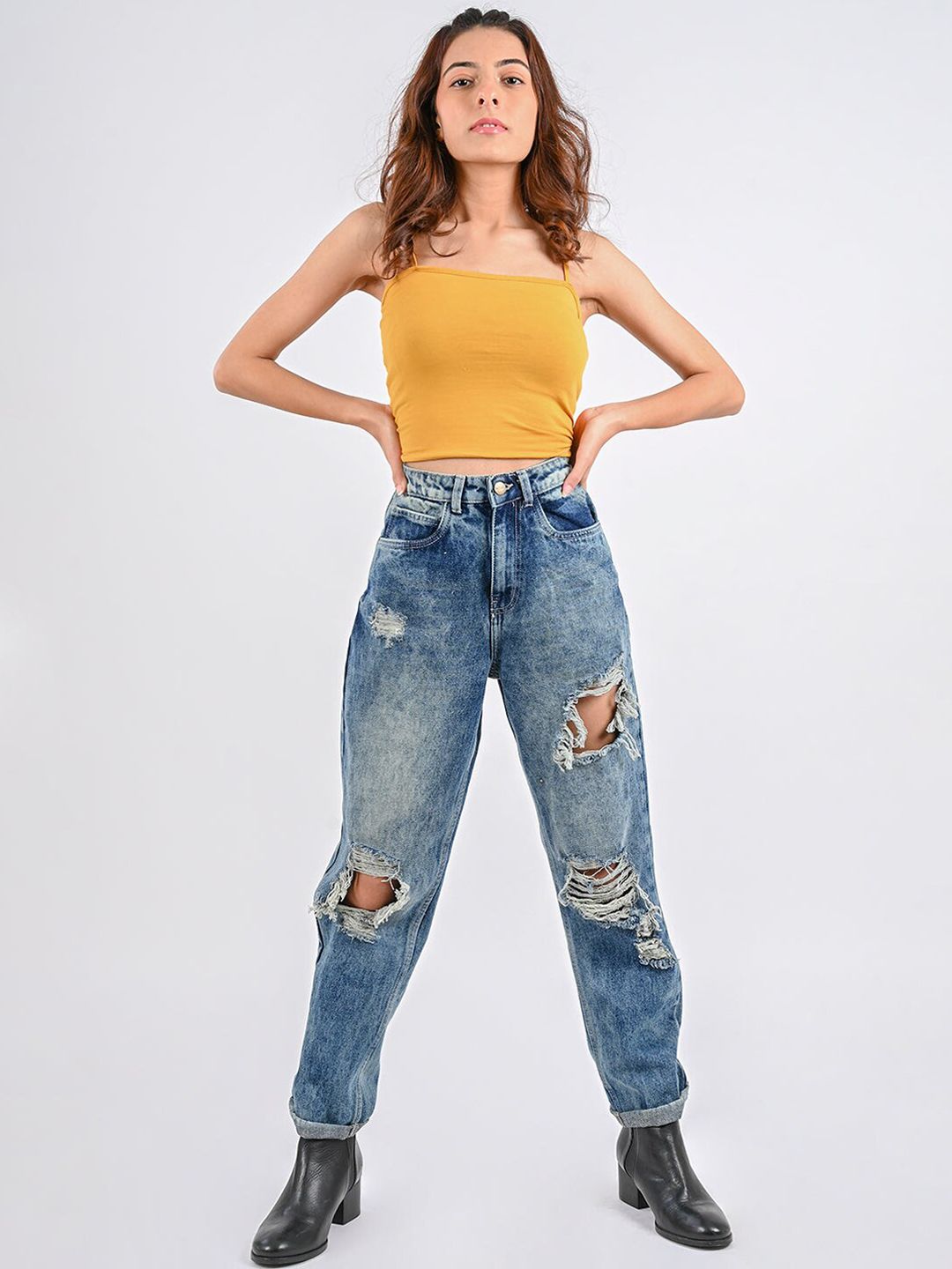 FREAKINS Women Stunning Blue High-Rise Mom Fit Jeans Price in India