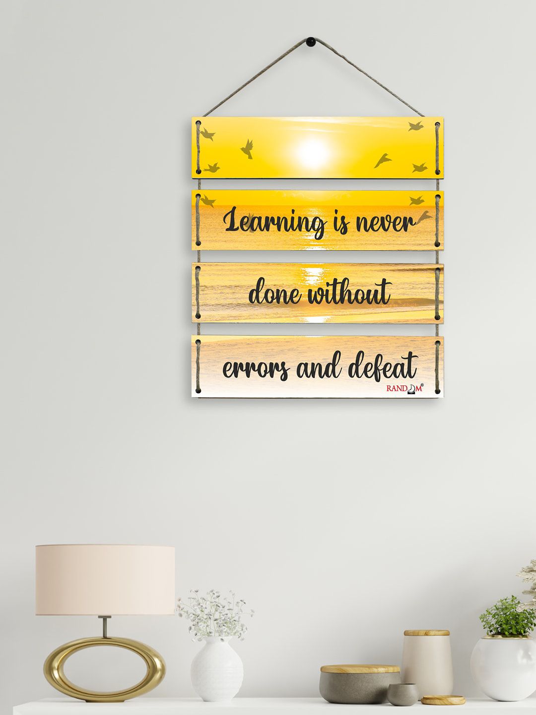 RANDOM Set Of 4 Yellow & Black MDF Wooden Random Motivational Quotes Hanging Wall Decor Price in India