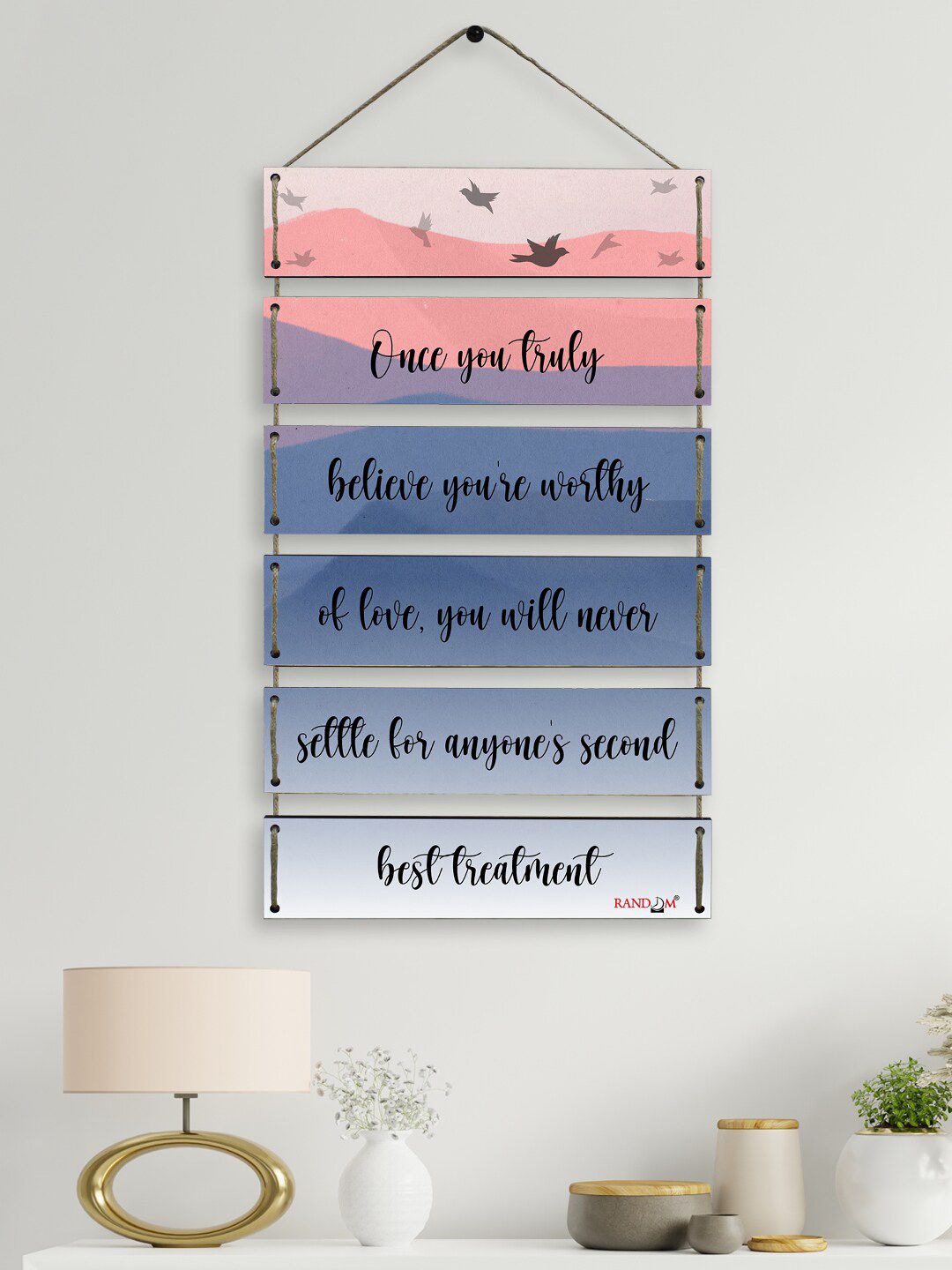 RANDOM Blue & Pink Set of 6 Motivational Quotes Printed Wall Hanging Price in India