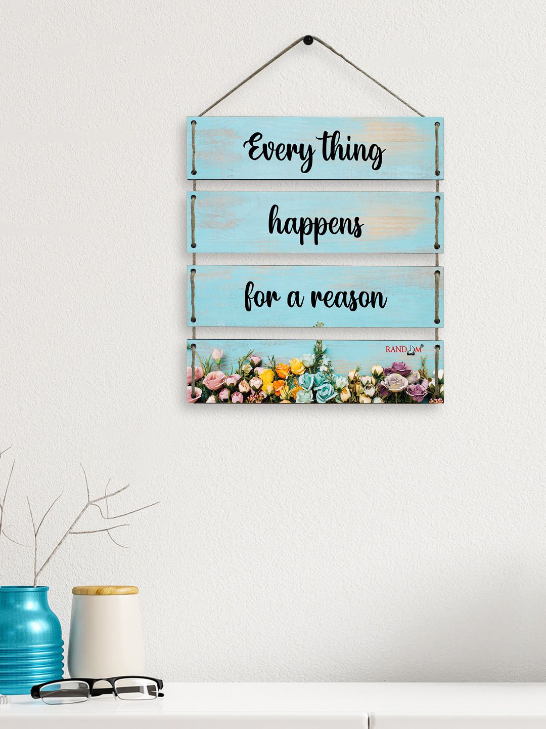 RANDOM Turquoise Blue & Black Motivational Quote MDF Woode Wall Hangings Price in India