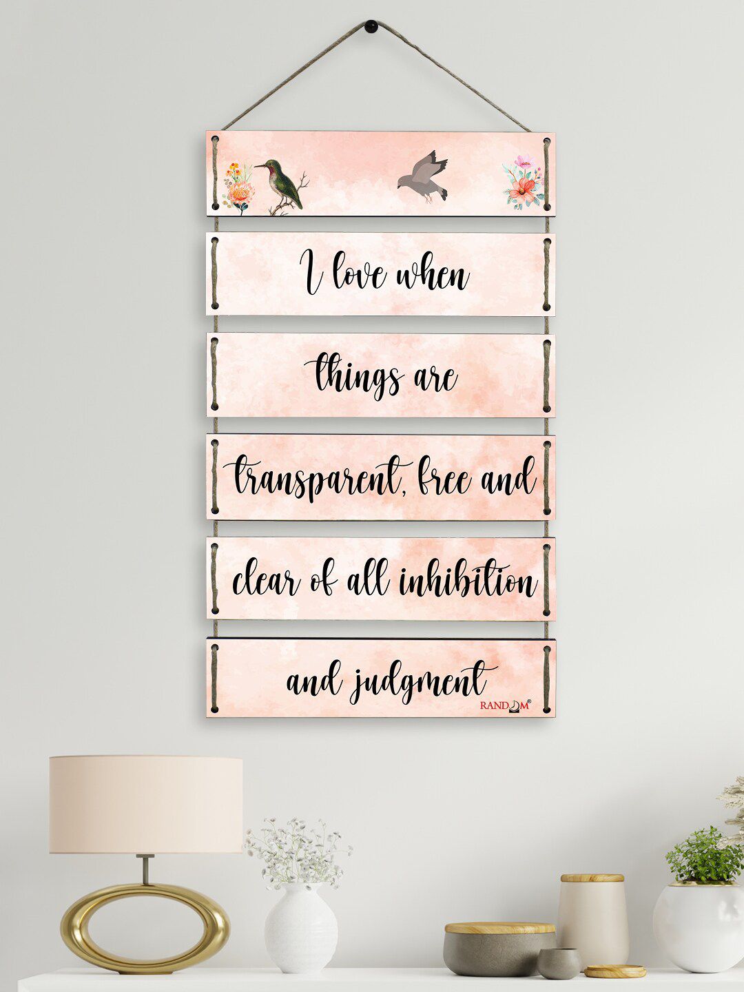 RANDOM Peach & Black Motivational Quotes MDF Wooden Wall Hanging Price in India