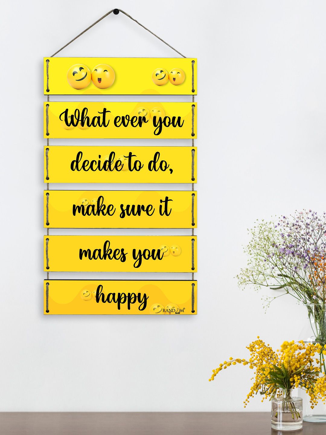 RANDOM Set of 6 Yellow And Black Motivational Quotes Wall Hangings Price in India